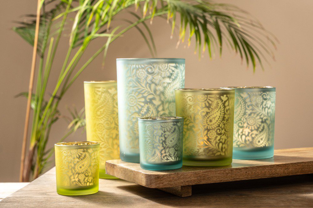Theelichthouder paisley lime large 18cm*