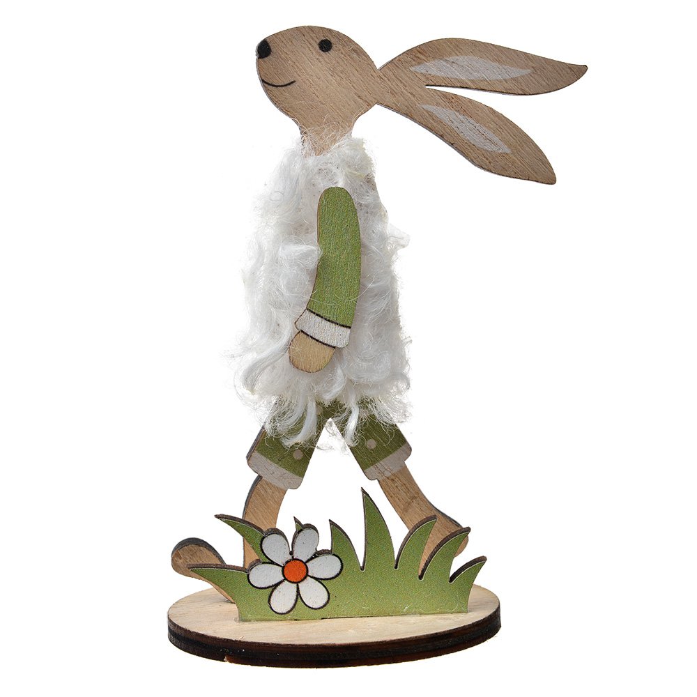Decoratie Beeld Konijn 11 cm Bruin Groen Hout