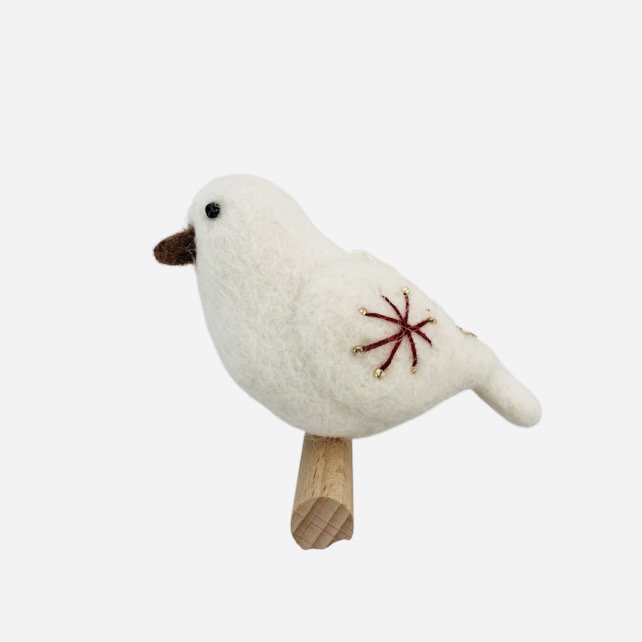 Luna-Leena vogel hangend ornament - bordeaux rode sterren - wol - handgemaakt in Nepal