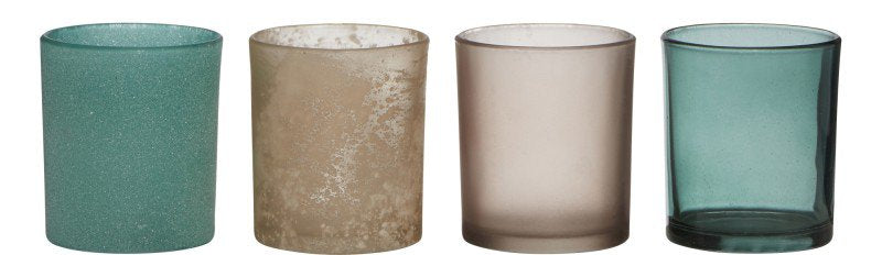 Kraft-Box Theelichthouder blauw-grijs h9 d8x33cm (set of 4)