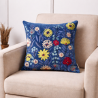 Katoenen kussen - Blauw fluwelen design - 45 x 45 cm