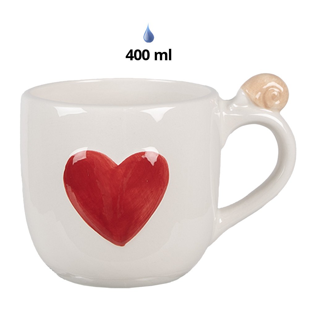 Mok 400 ml Wit Rood Keramiek Paddenstoelen Koffiemok