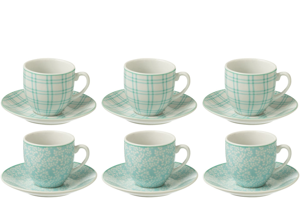 J-Line Doos 6 Kopjes+Schaal Keramiek Blauw