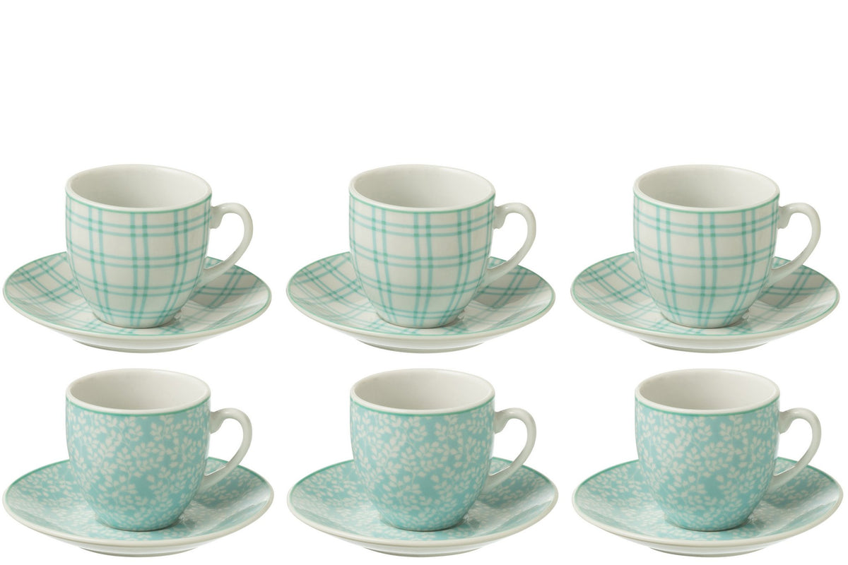 J-Line Doos 6 Kopjes+Schaal Keramiek Blauw