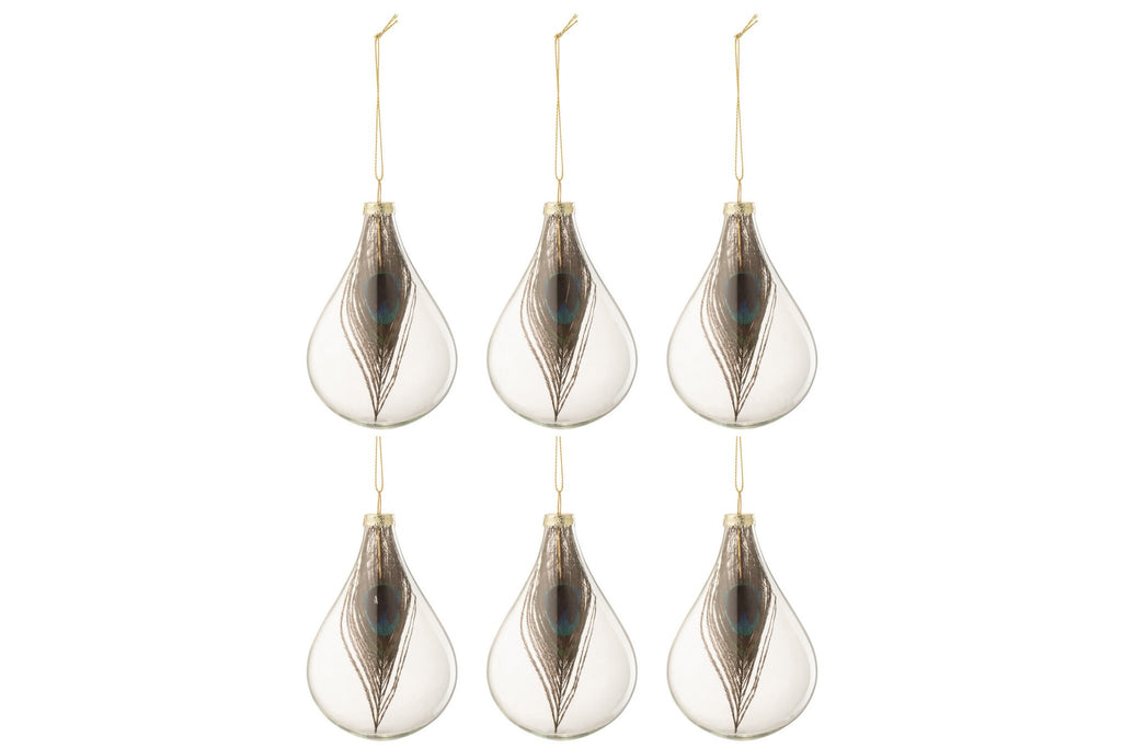 J-Line kerstbal Druppel - glas - transparant - S - doos van 6
