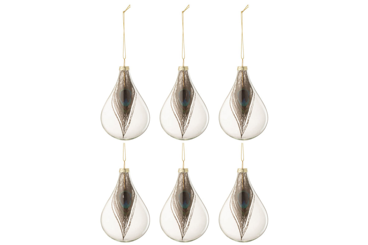 J-Line kerstbal Druppel - glas - transparant - S - doos van 6