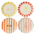 Mag dinerbord geel roze oranje rood 4 assorti