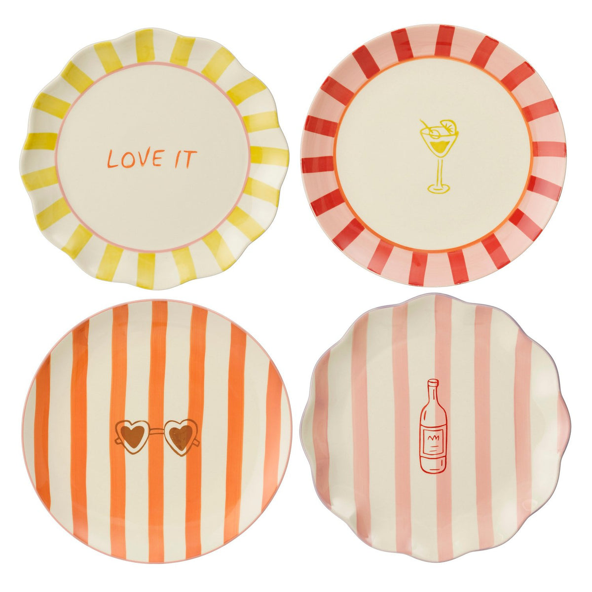 Mag dinerbord geel roze oranje rood 4 assorti