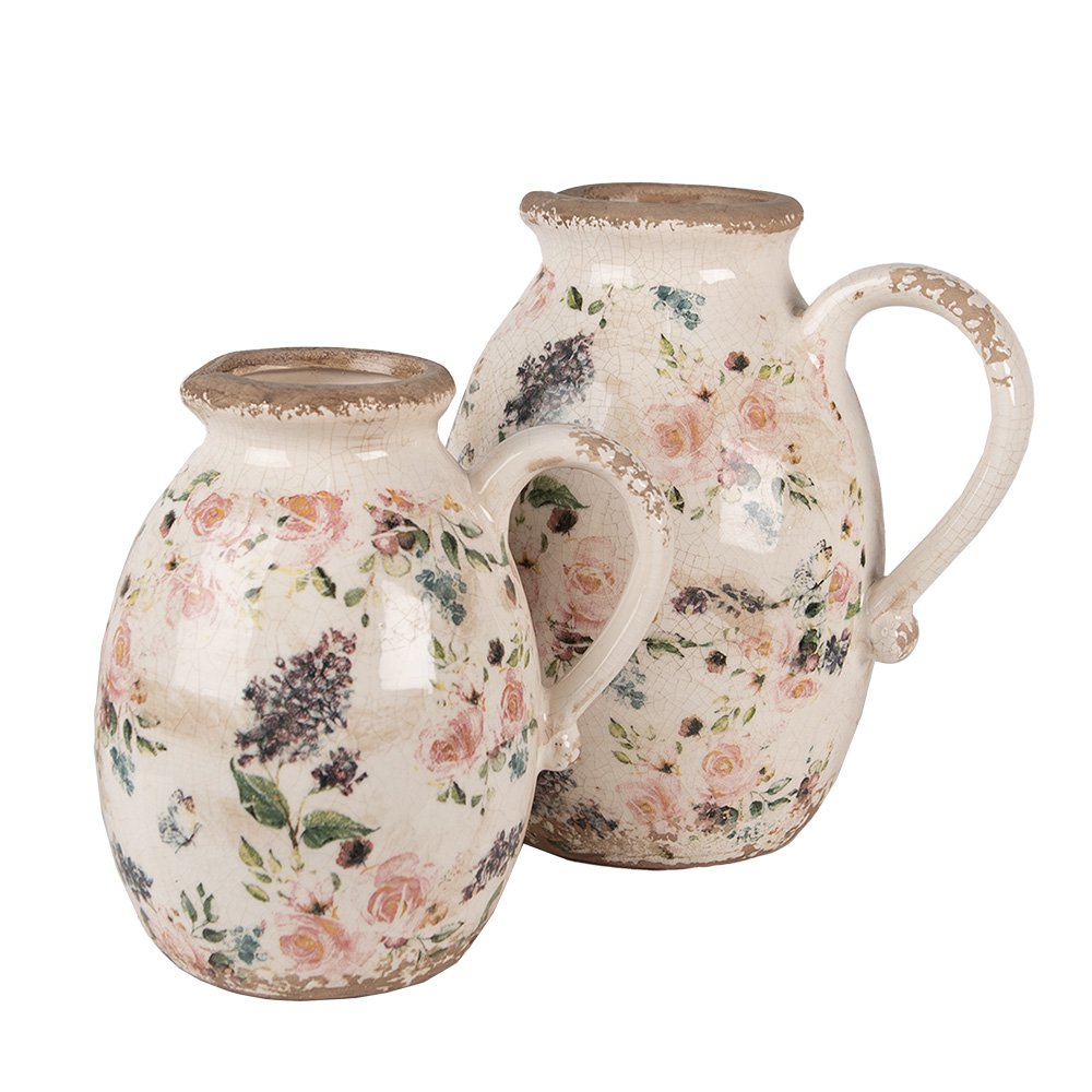 Decoratie Kan 20x16x22 cm Beige Roze Keramiek Bloemen Schenkkan