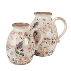Decoratie Kan 20x16x22 cm Beige Roze Keramiek Bloemen Schenkkan