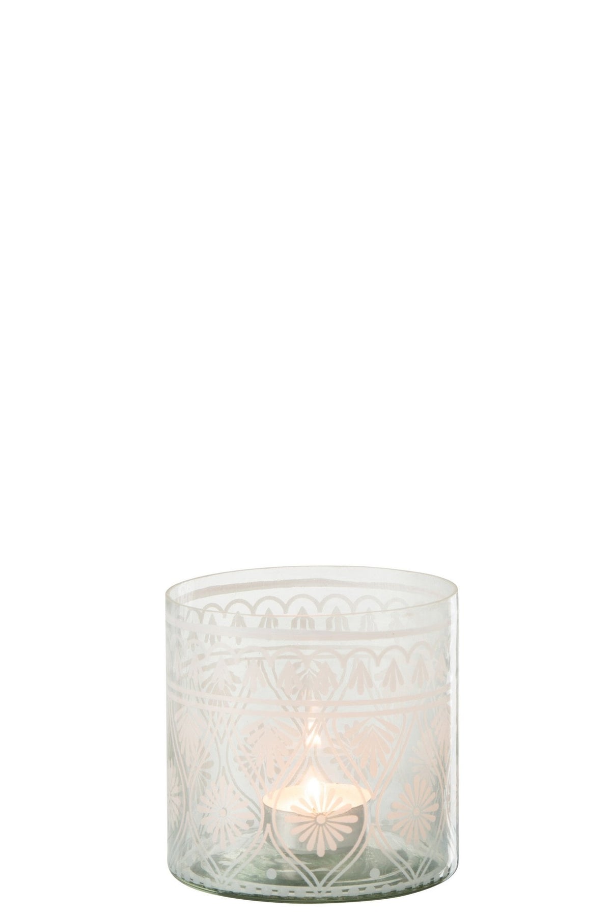 J-Line windlicht Patroon - glas - transparant/wit - small