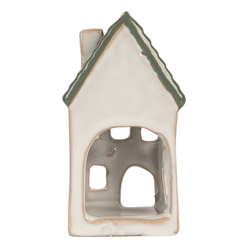 Waxinelichthouder Huis 7x7x13 cm Grijs Keramiek