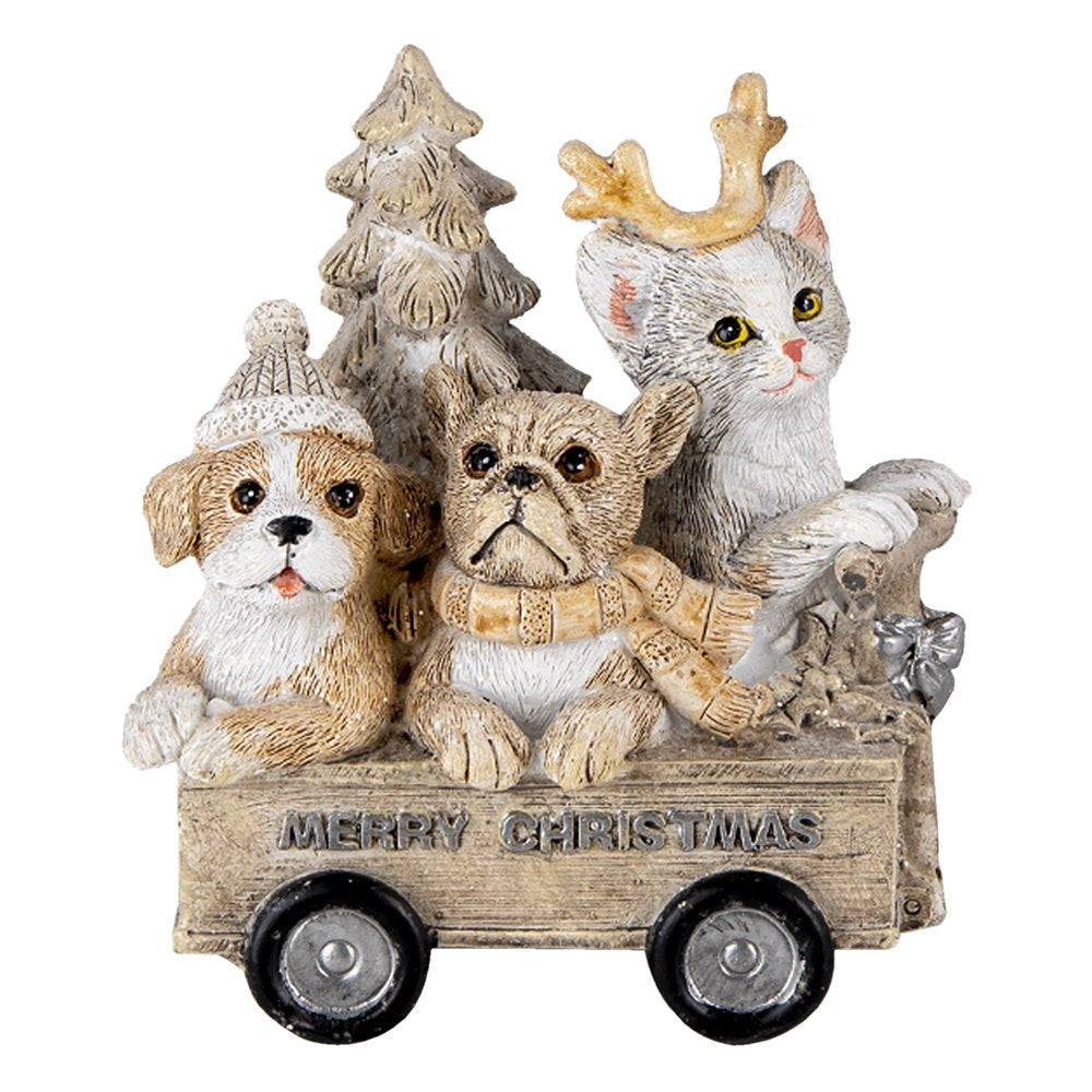 Beeld Dieren 9x7x11 cm Grijs Beige Polyresin Dieren Kerstdecoratie
