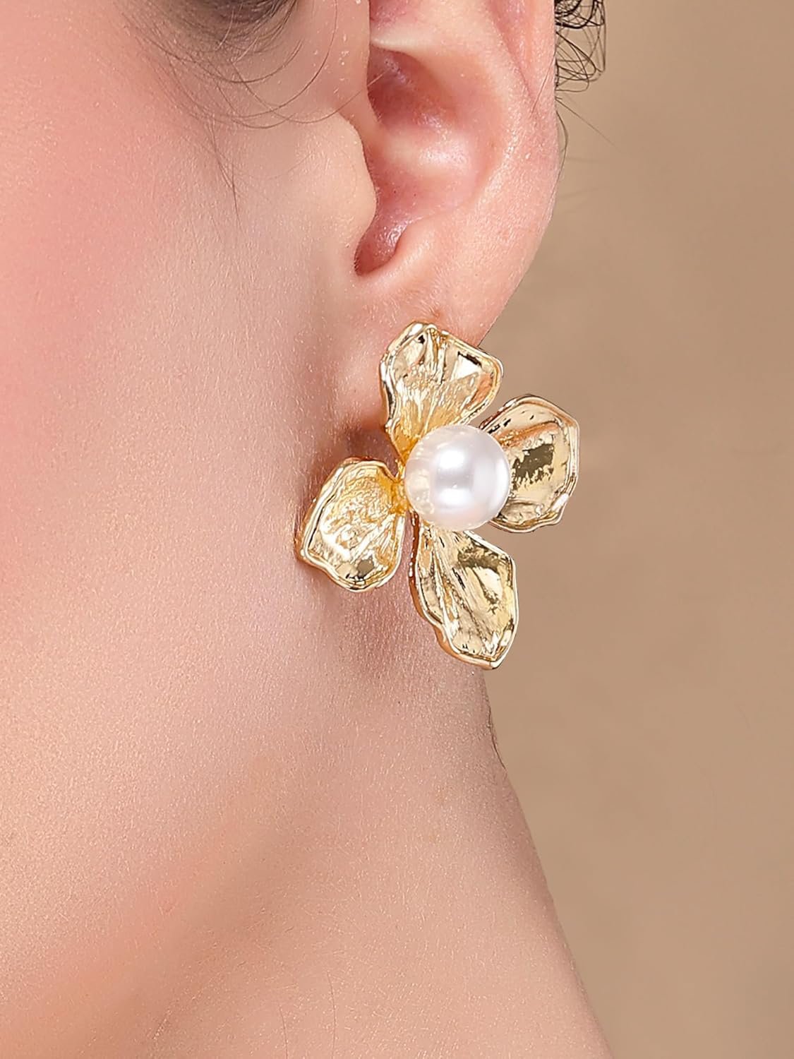 Vergulde oorbellen met bloemen – mode-sieraden – bloemmotief – paar