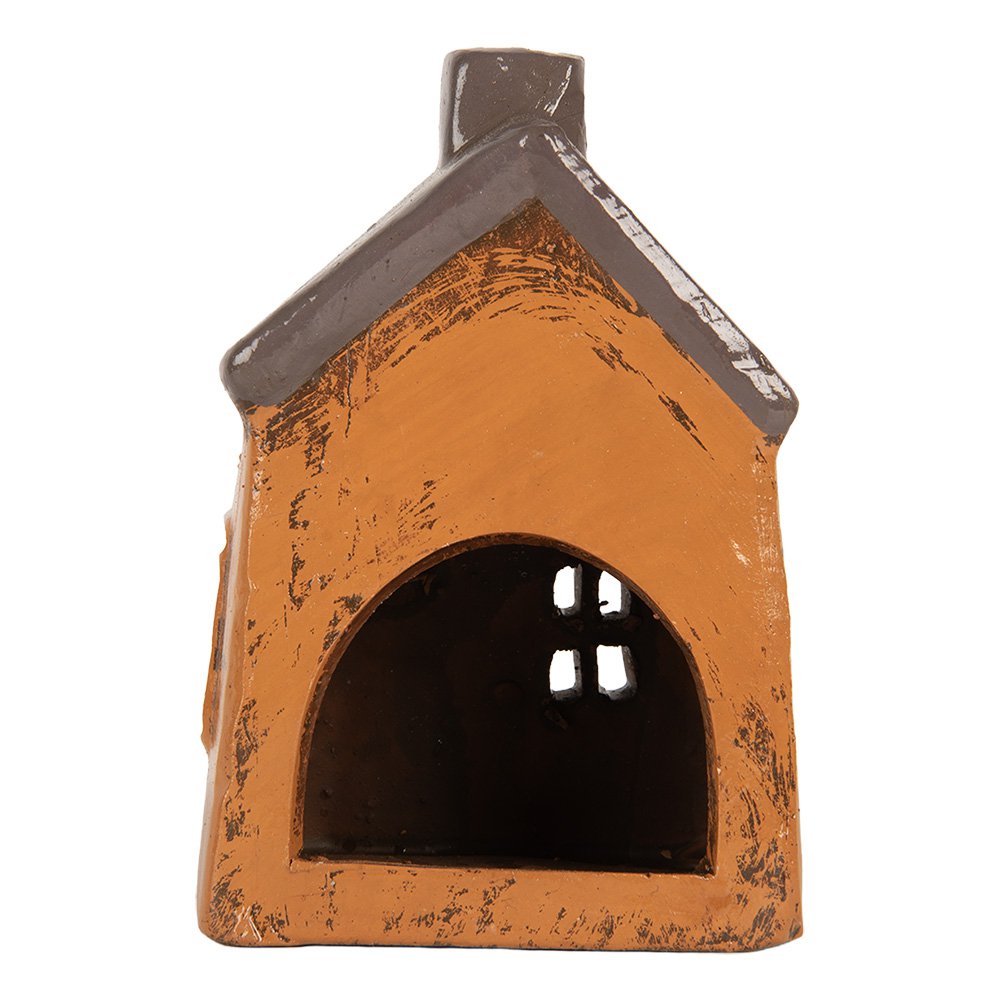 Waxinelichthouder Huis 9x7x13 cm Oranje Keramiek
