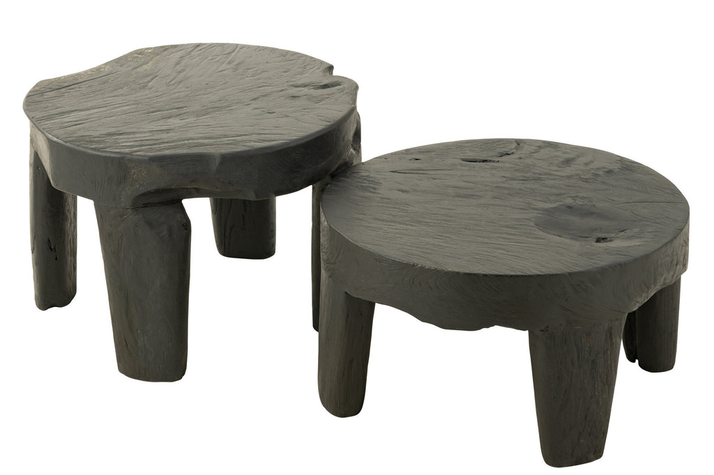 J-Line tafel Rond - hout - zwart - set van 2