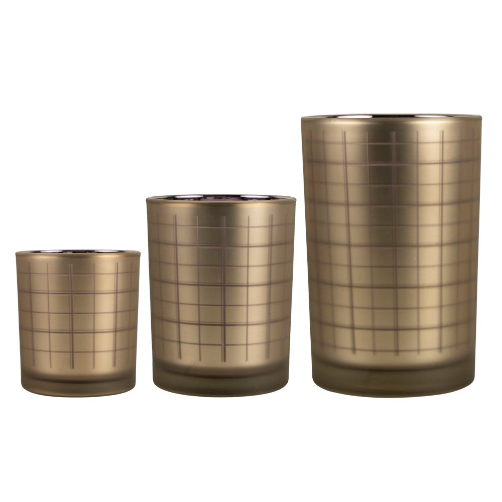 Theelichthouder blok goud paars small 8cm*