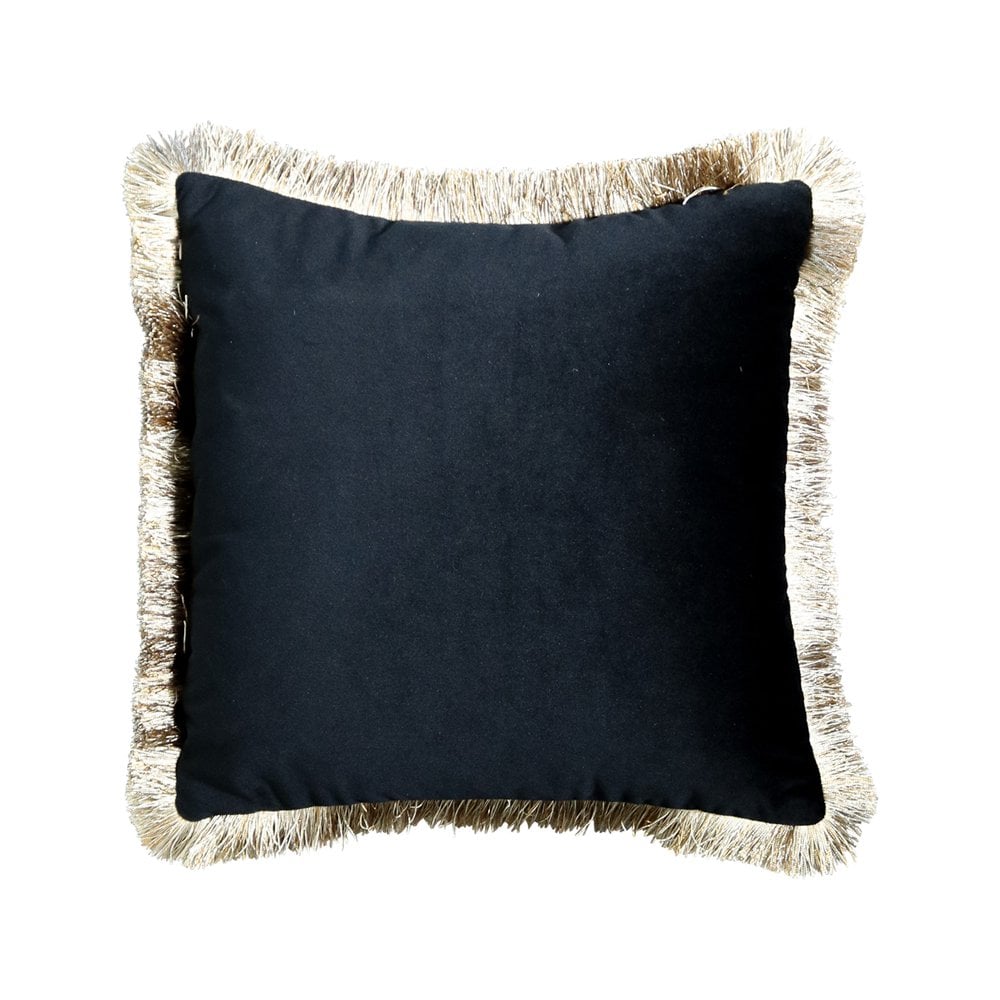Kussen fluweel gouden franjes zwart 45x45cm