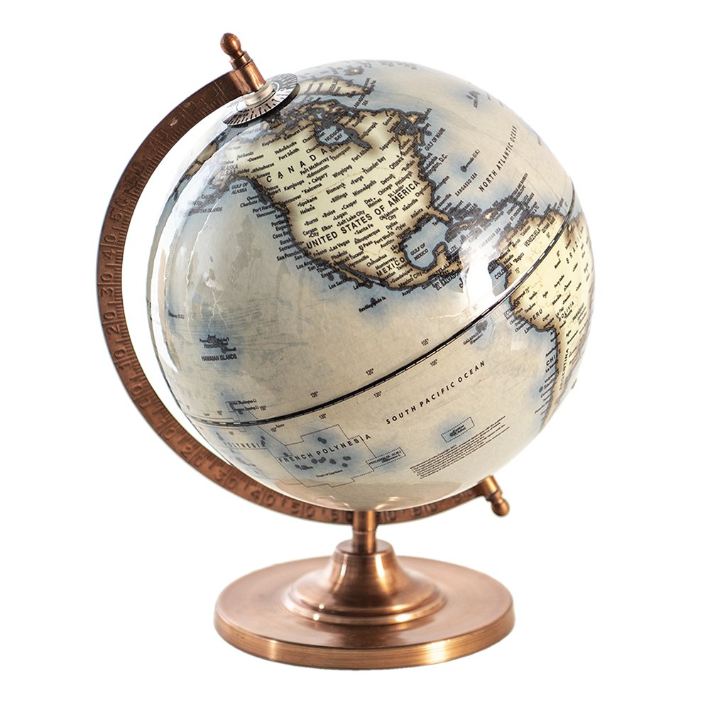 Wereldbol 22x30 cm blauw hout globe