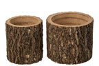 J-Line bloempot Boomstam - hout - naturel - 2 stuks