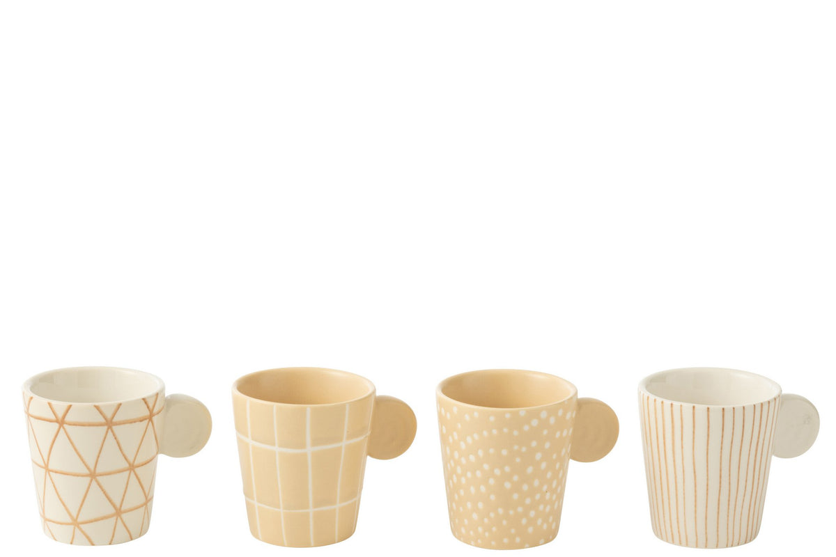 J-Line Doos 4 Tassen Keramiek Creme/Wit