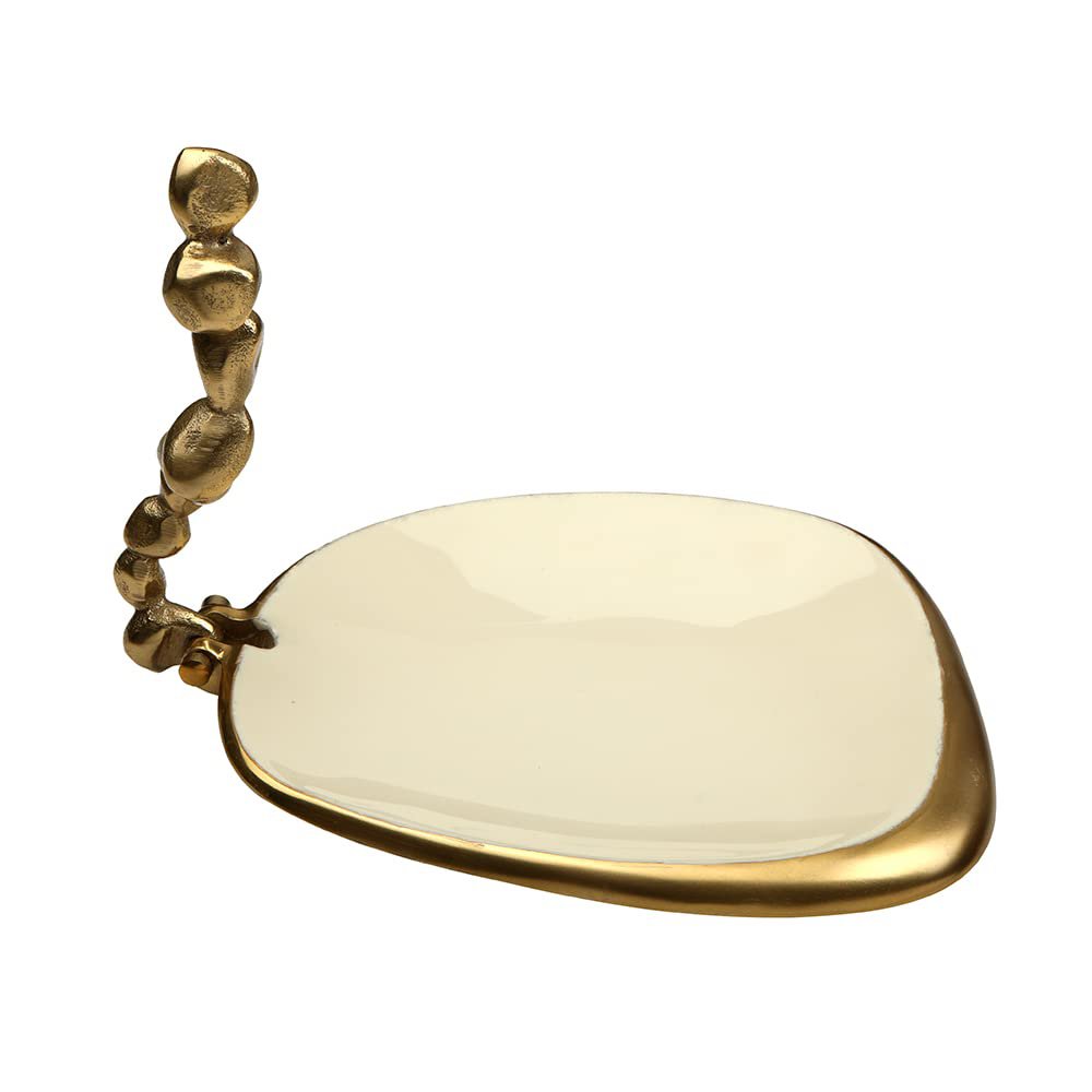 Handgemaakte metalen tissue box cover – ivoor geëmailleerde gouden afwerking – 24x20x5cm