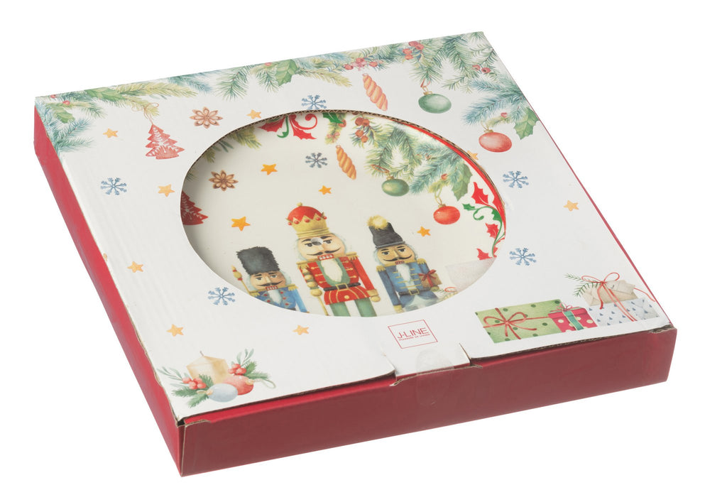 J-Line plateau 2 Niveaus Notenkraker - keramiek - wit - giftbox