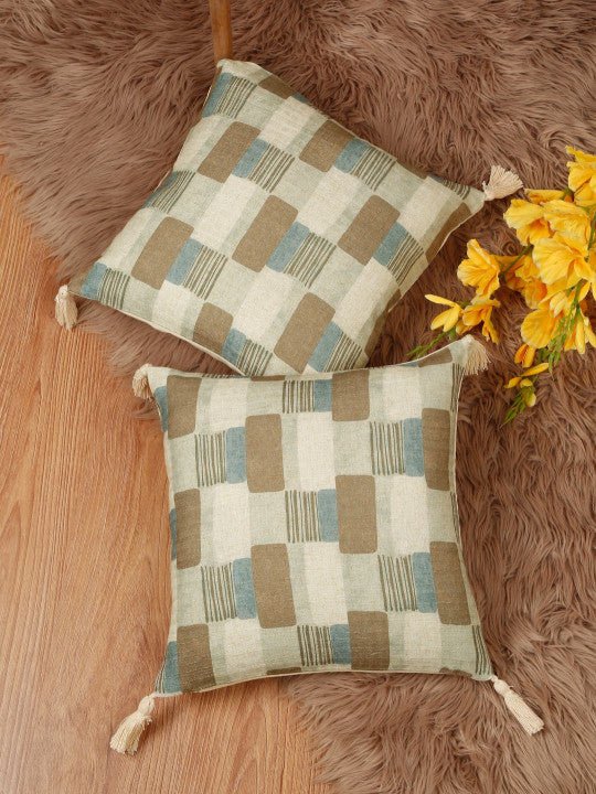Set van 2 - Kussenslopen met meerkleurige accenten – Decoratief huislinnen – Duurzame mix van polylinnen – Gemakkelijk in onderhoud – 40 cm x 40 cm