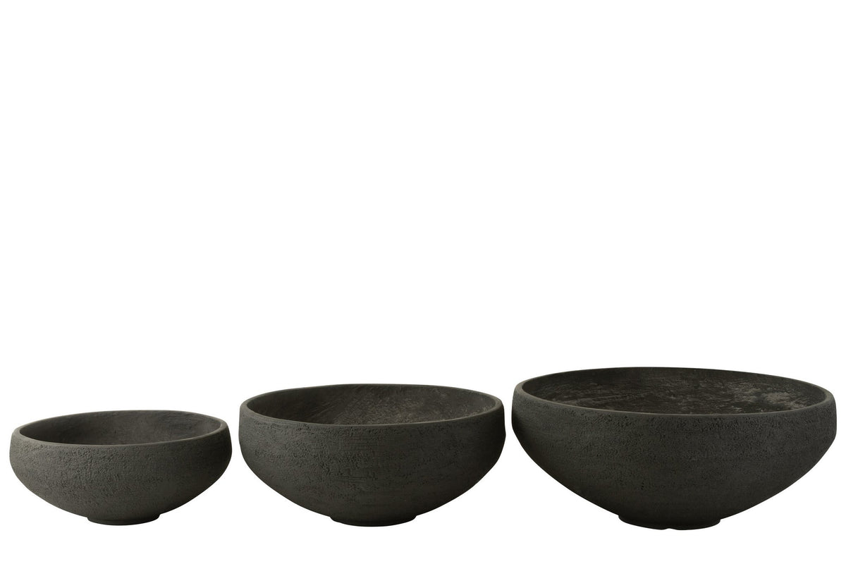 J-Line schaal Vezelklei - keramiek - zwart - 3 stuks - Ø 69.5 cm