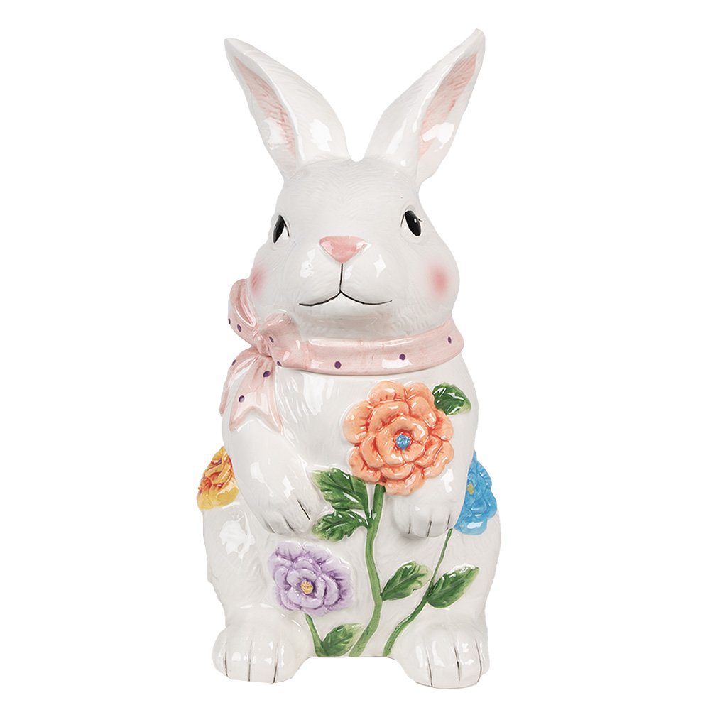 Voorraadpot Konijn 29 cm Wit Roze Keramiek