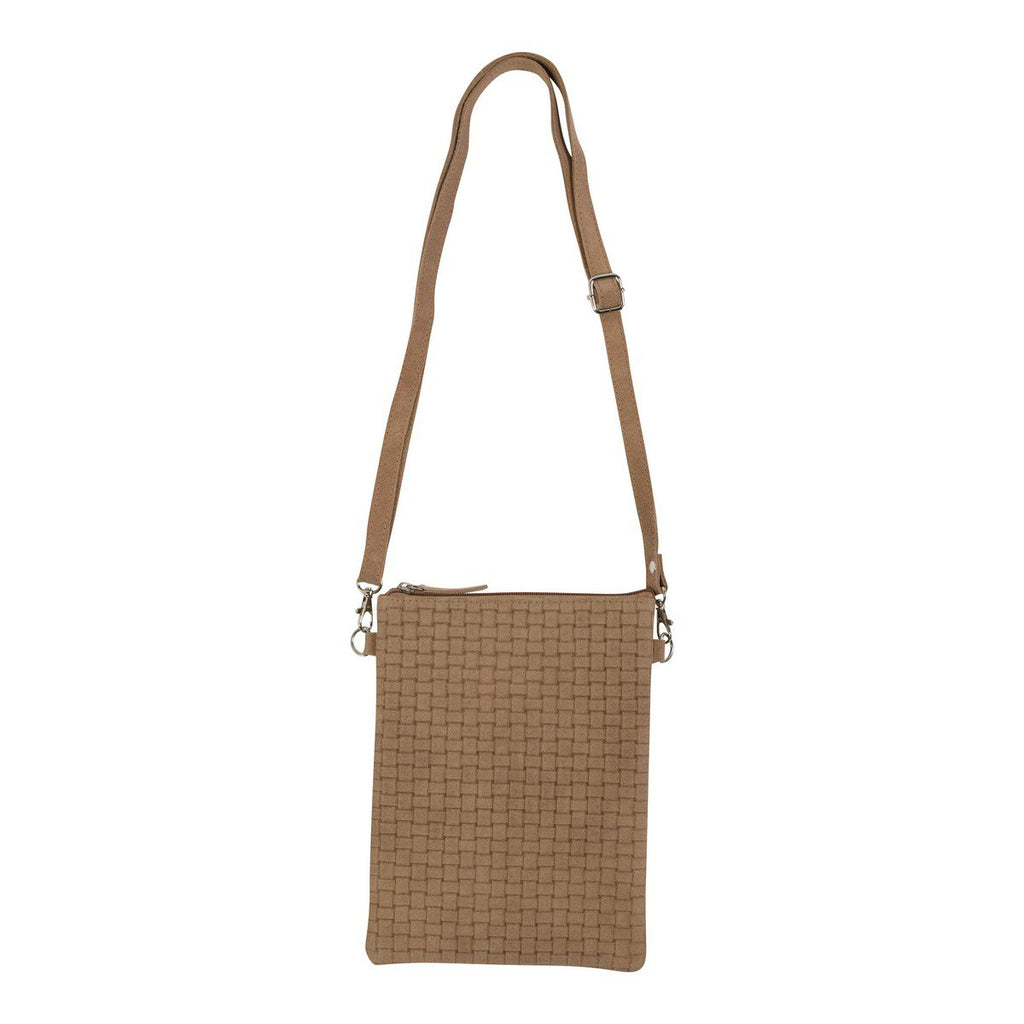 Crossbody tas verticaal geweven bruin 23x17cm (bos taurus taurus)