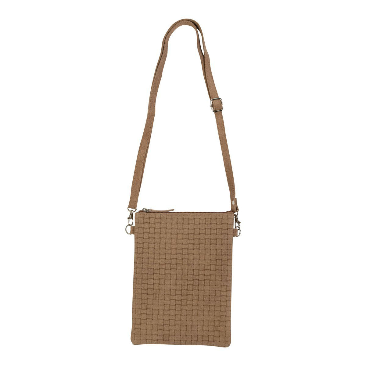 Crossbody tas verticaal geweven bruin 23x17cm (bos taurus taurus)