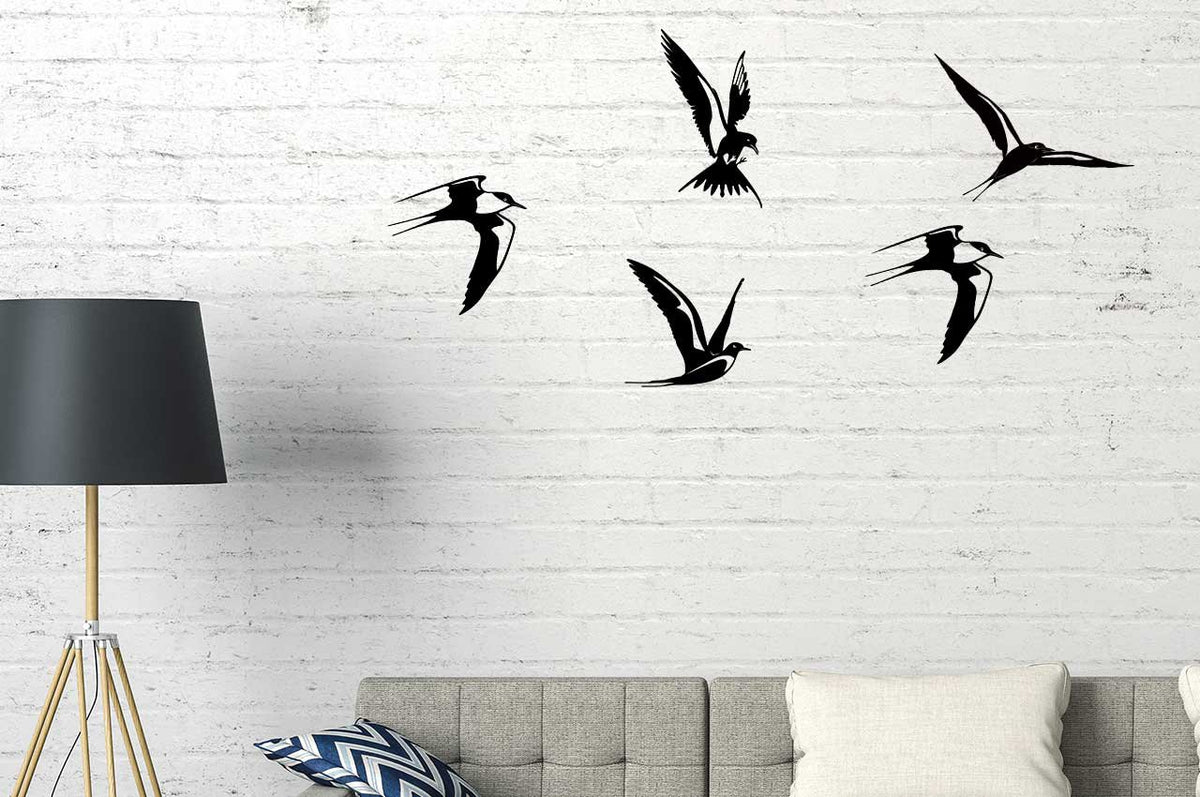 Zwaluw/ Swallow set 5 stuks zwart poedercoating wanddecoratie