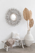 J-Line spiegel Rond Zon - hout - wit - Ø 100 cm