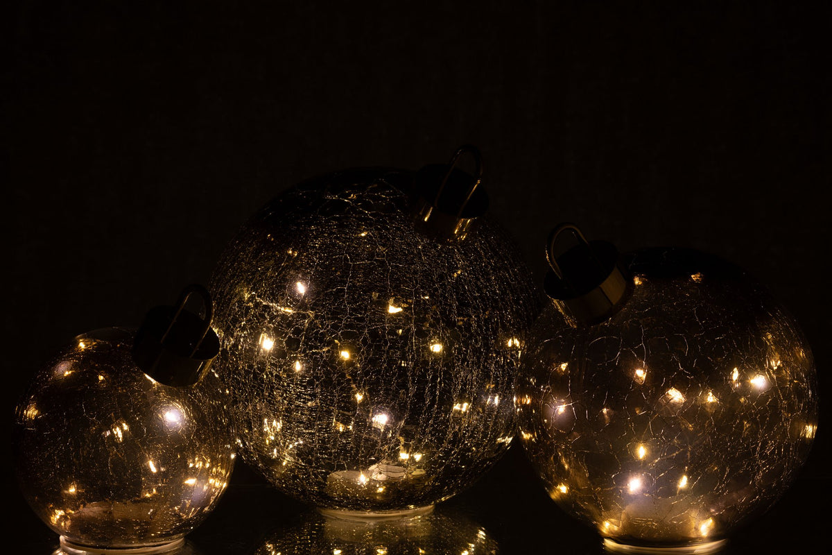J-Line kerstbal - glas - zwart - L - LED lichtjes