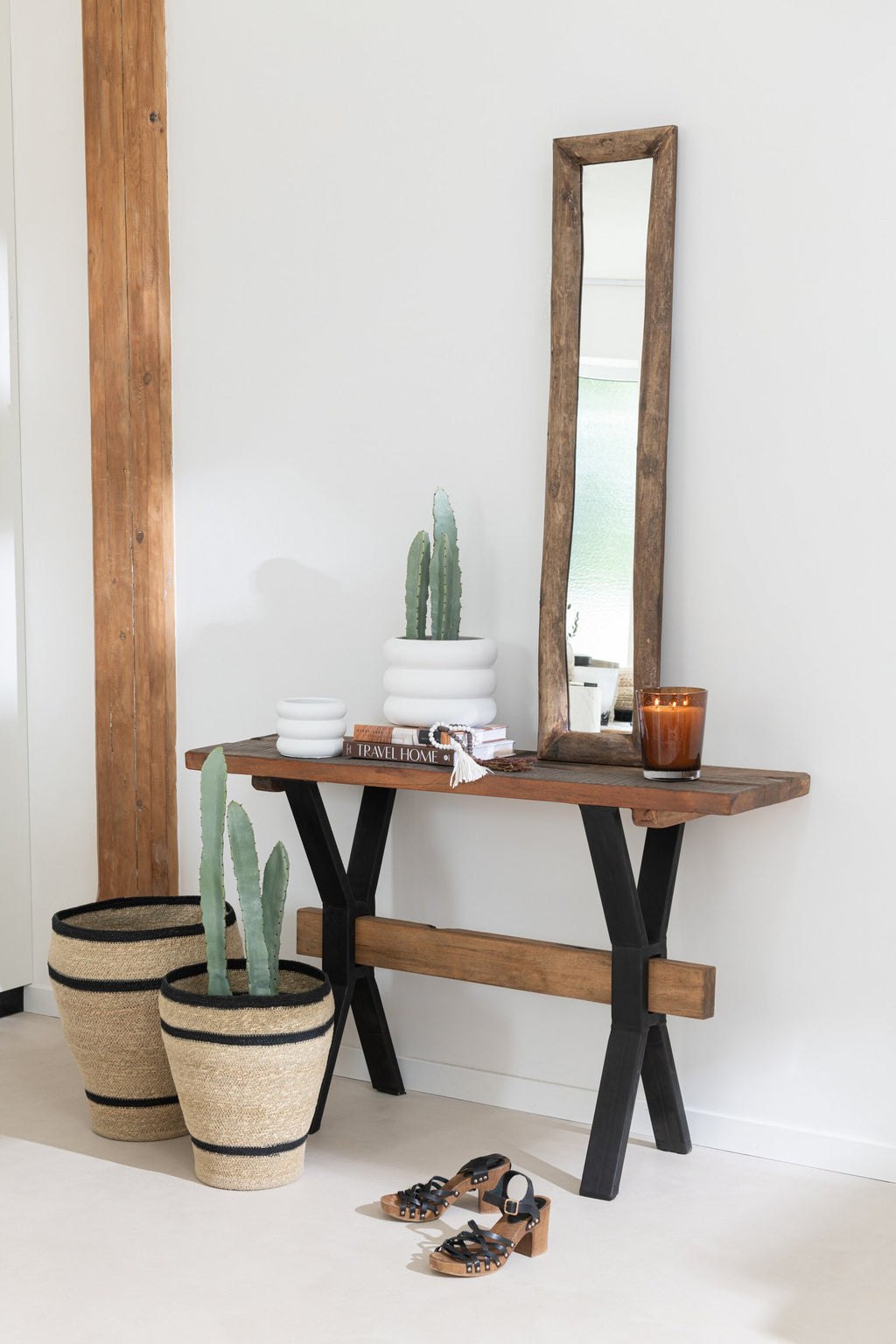 J-Line spiegel Rechthoek - hout - bruin - small - 120 x 24 cm