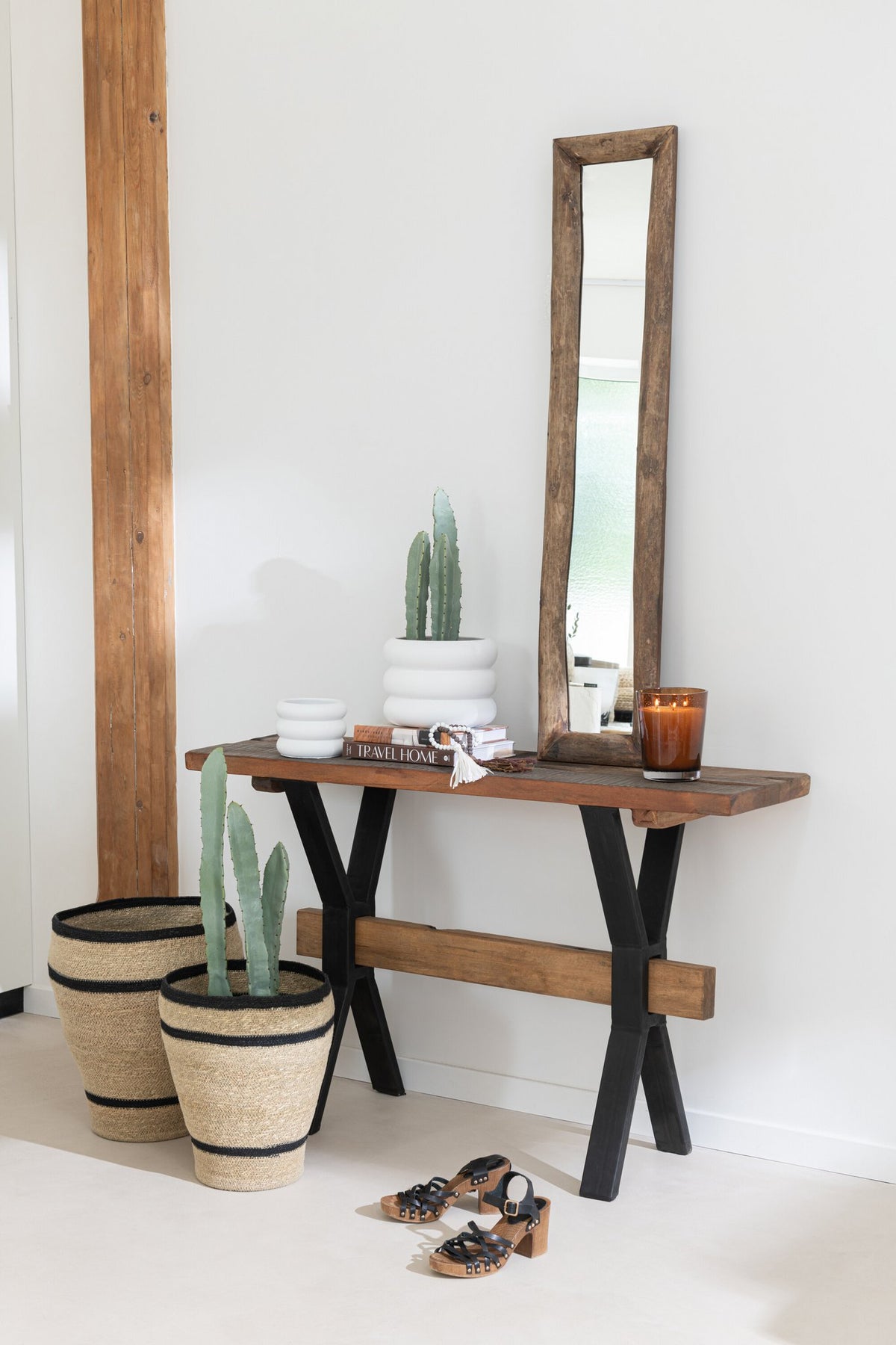 J-Line spiegel Rechthoek - hout - bruin - small - 120 x 24 cm