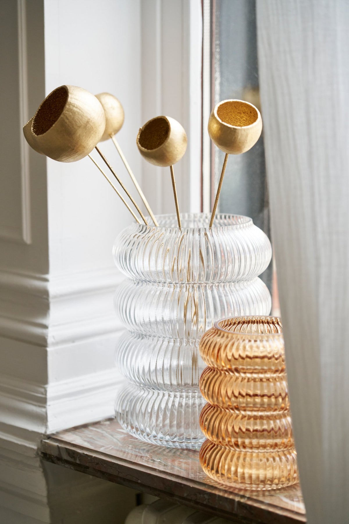 J-Line decoratie tak Droogbloem - riet - goud - L - set van 5