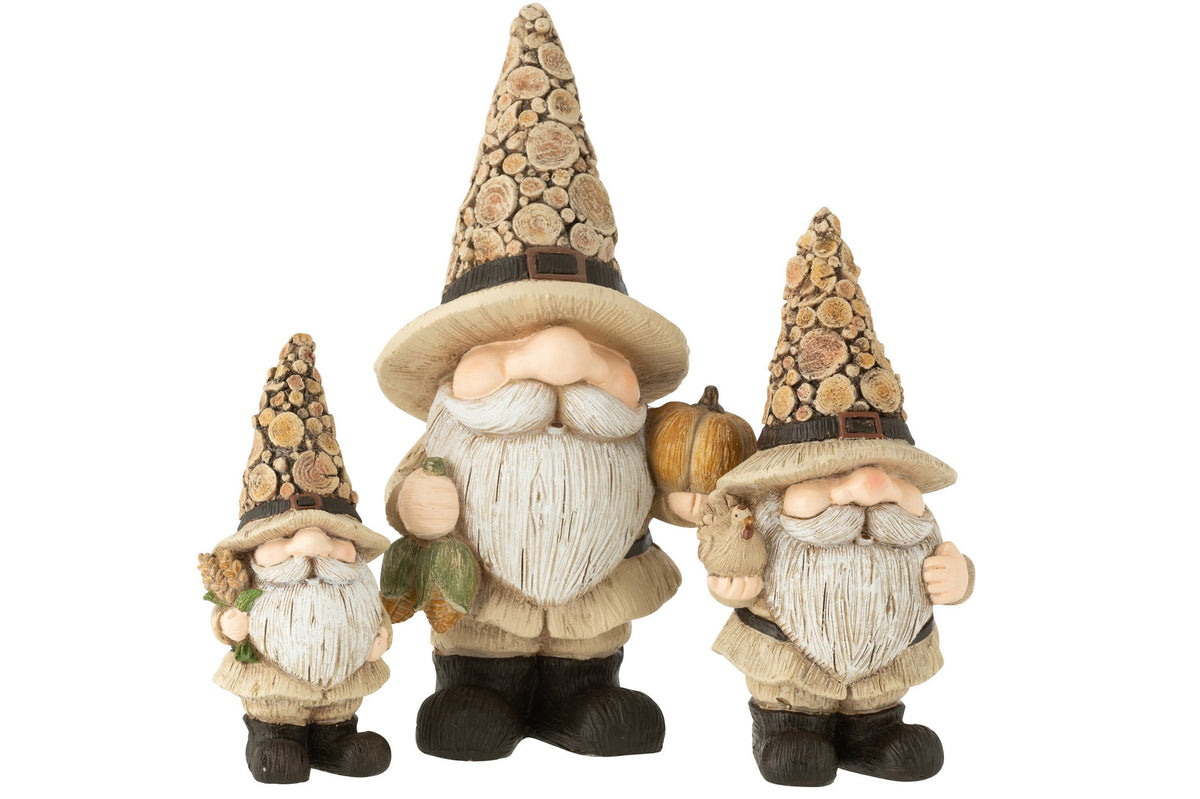 J-Line figuur Kabouter - hout - polyresin - naturel - L