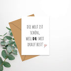 De wereld is leuk omdat je - vouwkaart met envelop 5 set