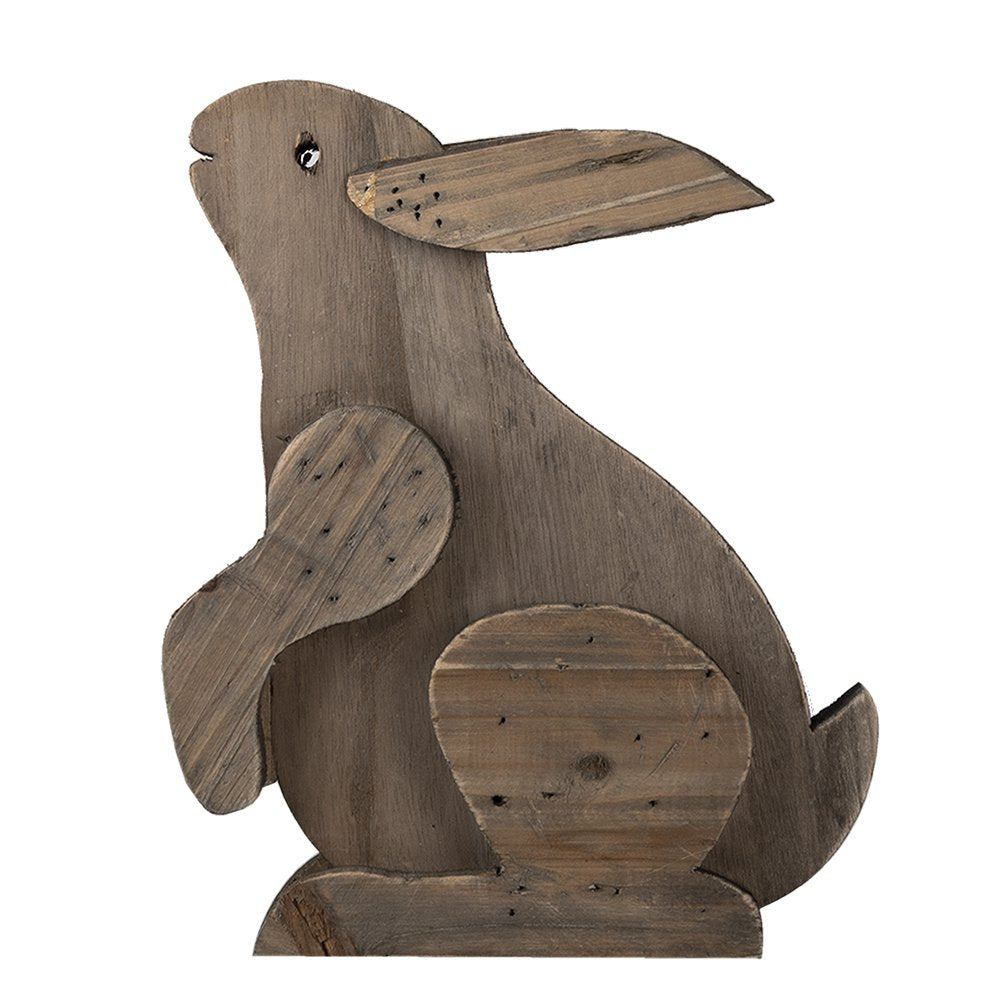 Beeld Konijn 20x12x26 cm Bruin Hout Decoratie Beeld