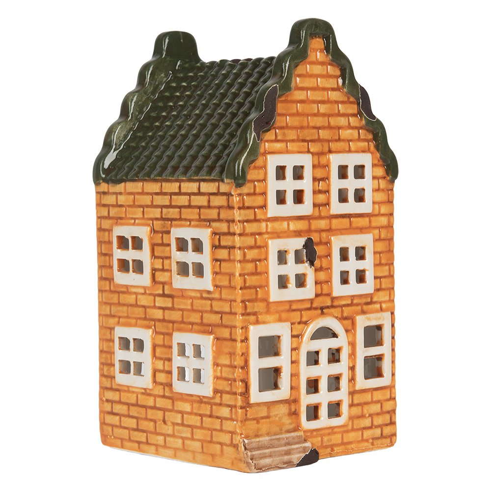 Waxinelichthouder Huis 9x10x19 cm Oranje Keramiek