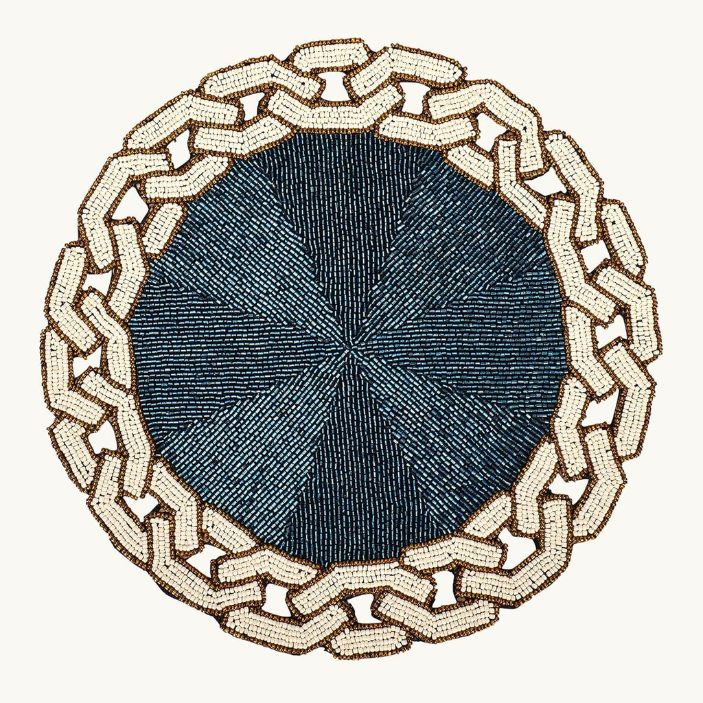 Placemat – geketende glazen kralen, hittebestendig – 30 cm rond