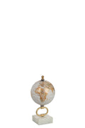J-Line wereldbol Op Voet Marmer - metaal - wit/goud - extra small