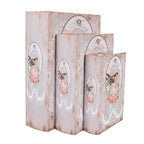 Opbergdoos Set van 3 Boeken 27/22/17 cm Roze Hout Vogel