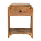 Massief houten Newton mini-nachtkastje in eikenhout, 1 lade en open plank, beige