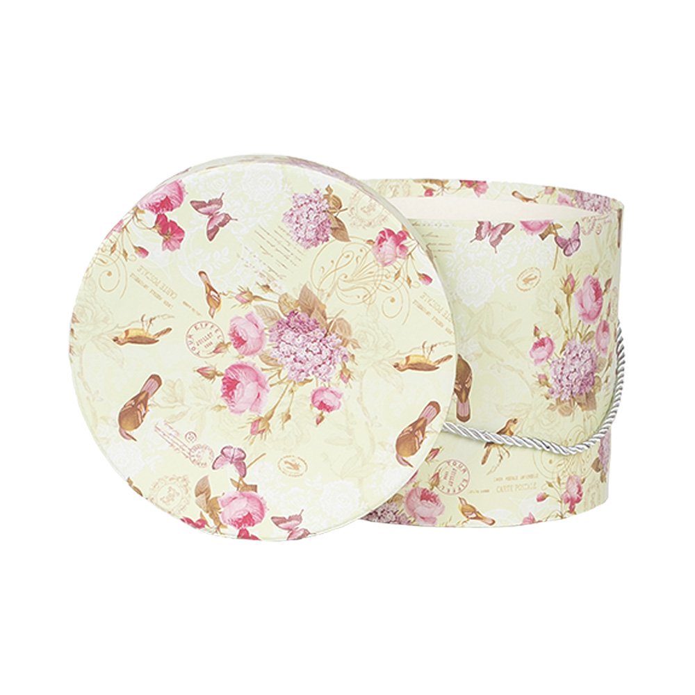 Opbergdoos Set van 3 23x20 / Ø 20x17 / Ø 17x14 cm Groen Karton Bloemen