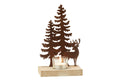 J-Line theelichthouder 1 stuk rendieren bomen - metaal/hout - bruin