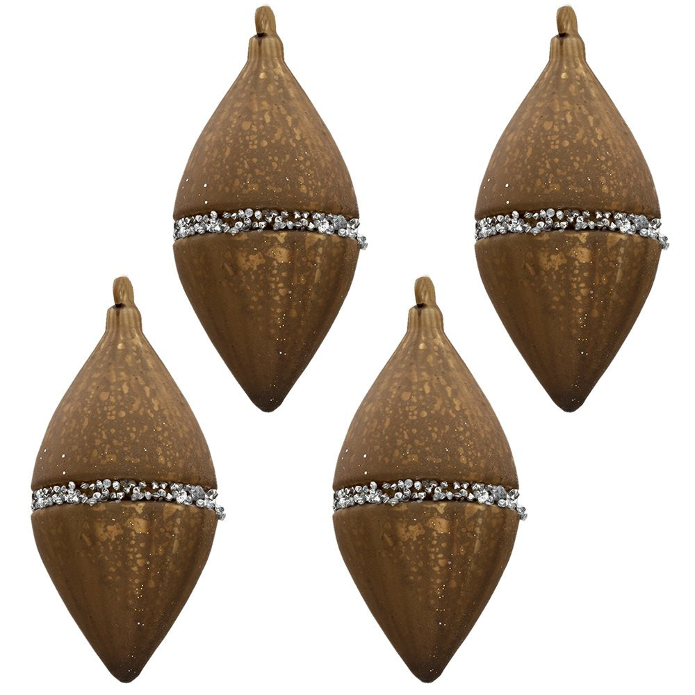 Kerstbal Set van 4 7x14 cm Bruin Glas Kerstboomversiering