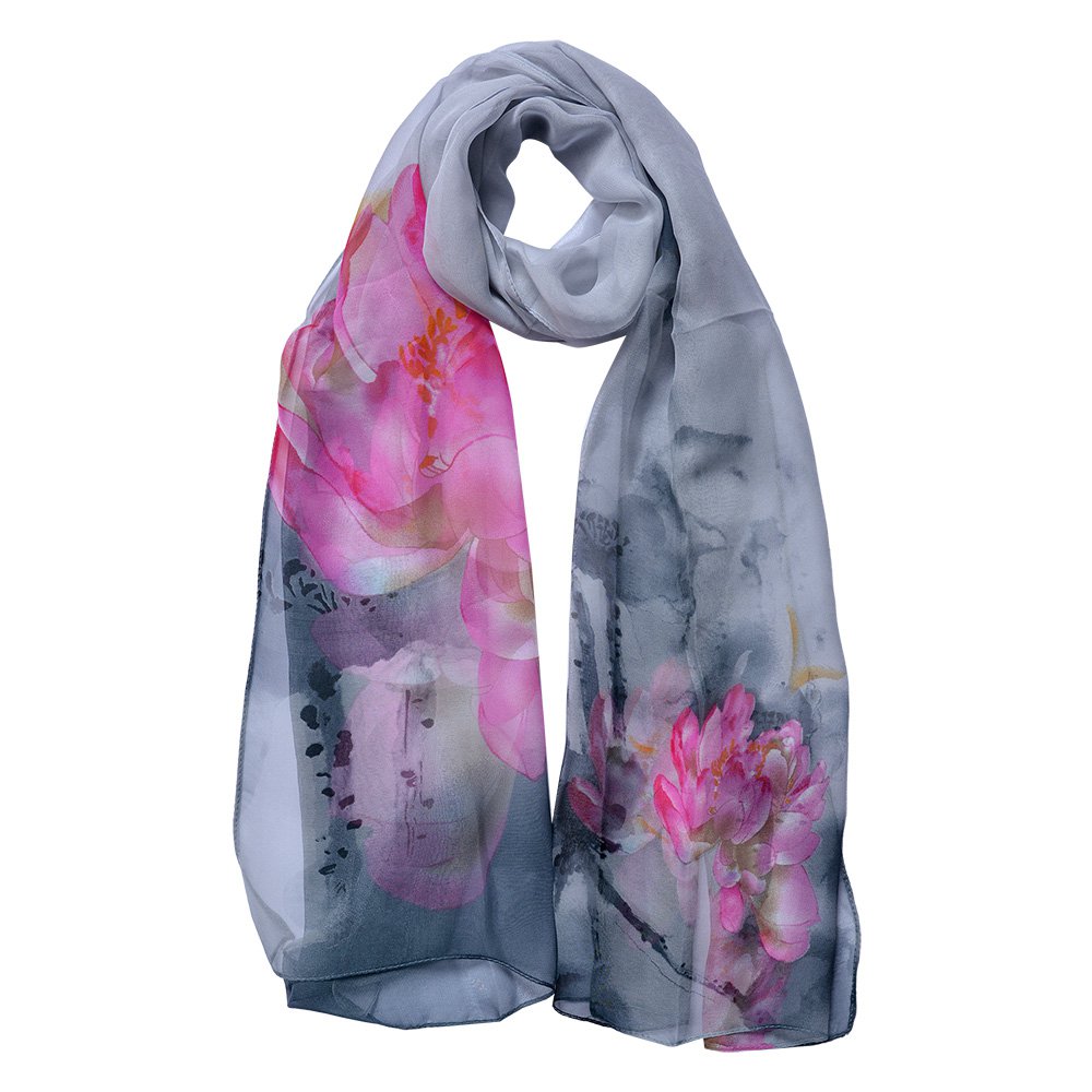Sjaal Dames Print 50x160 cm Grijs Synthetisch